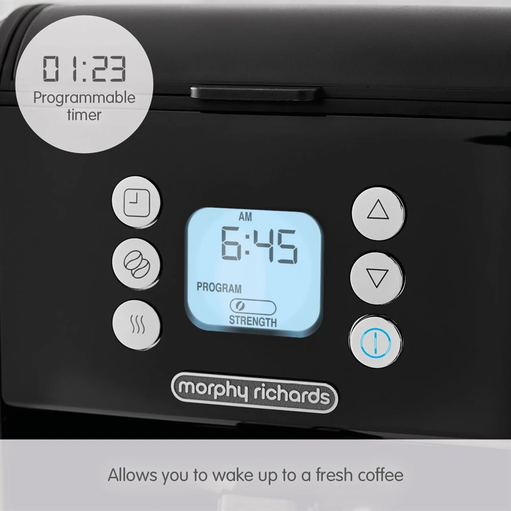 163005-Programmable_timer-text.jpg Morphy Richards Verve Black Pour Over Filter Coffee Machine -Morphy Richards Sales Shop 163005 Programmable timer