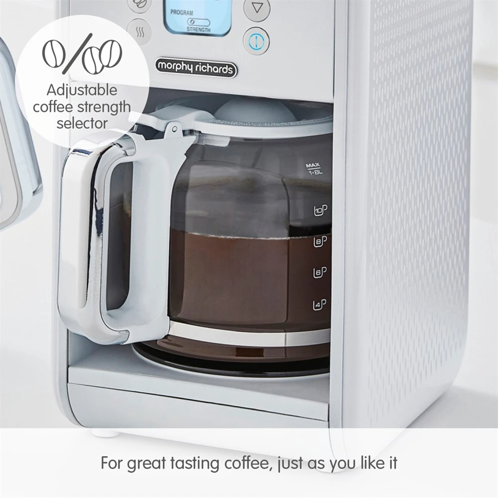 163007-Adjustable_coffee_strength_selector-text.jpg Morphy Richards Verve White Pour Over Filter Coffee Machine -Morphy Richards Sales Shop 163007 Adjustable coffee strength selector