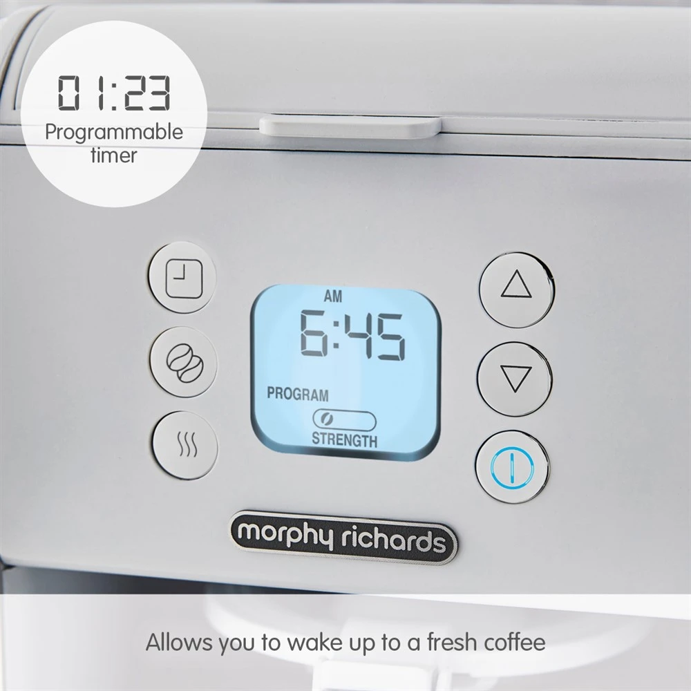 163007-Programmable_timer-text.jpg Morphy Richards Verve White Pour Over Filter Coffee Machine -Morphy Richards Sales Shop 163007 Programmable timer