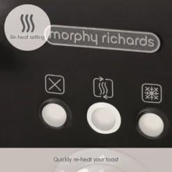 Morphy Richards Illumination Black Stainless Steel 4 Slice Toaster -Morphy Richards Sales Shop 248020 Re heat setting text
