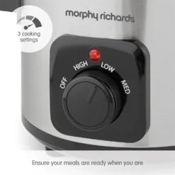 Morphy Richards Brushed Stainless Steel 1.5L Ceramic Slow Cooker 10 Morphy Richards Brushed Stainless Steel 1.5L Ceramic Slow Cooker -Morphy Richards Sales Shop 460300 3 cooking settings text
